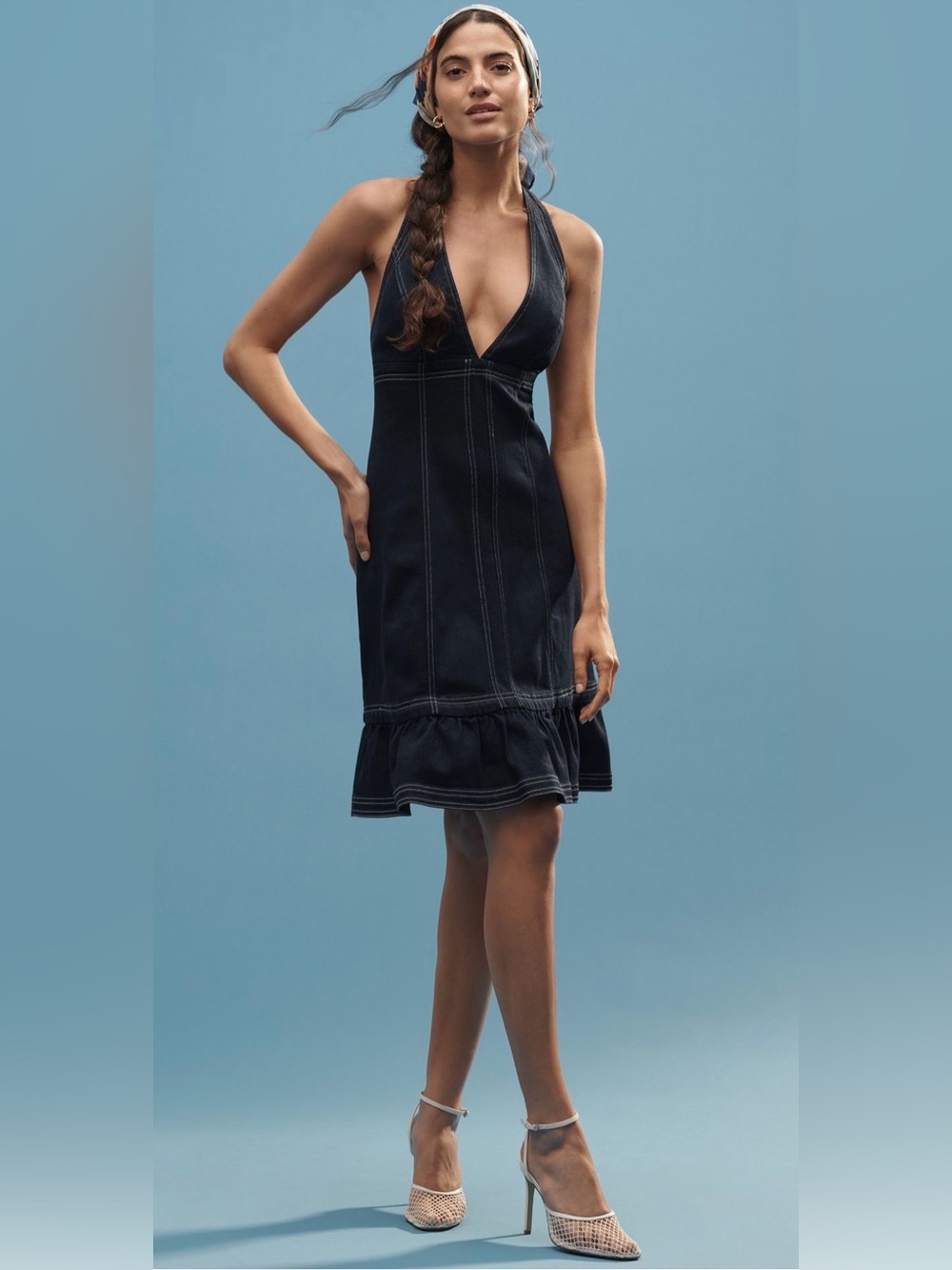 Pilcro deep V halter mini dress size medium